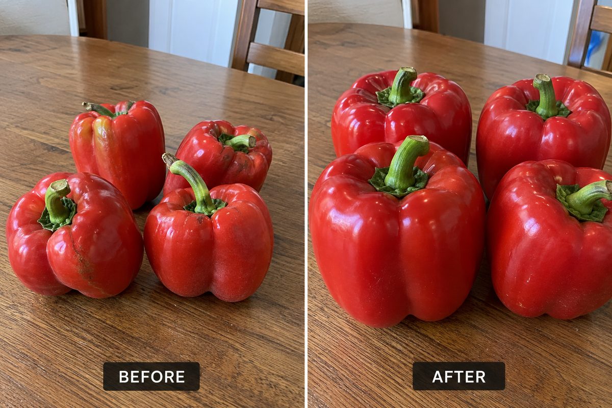 Small, creased peppers to big, glossy ones: before and after